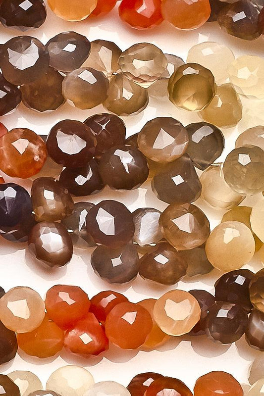 Moonstone Multi Color Onion Faceted Natural Beads