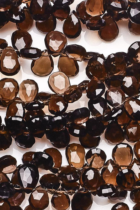 Smoky Quartz Brown Pear Faceted Natural Beads