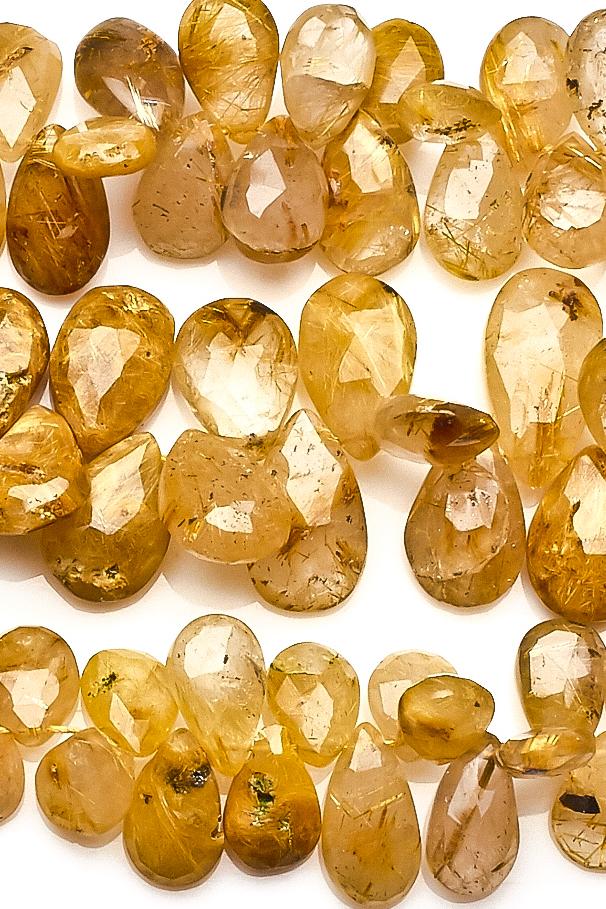 Golden Rutile Yellow Pear Faceted Natural Beads