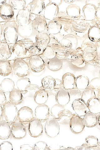 Crystal Quartz Clear  Pear Faceted Natural Beads