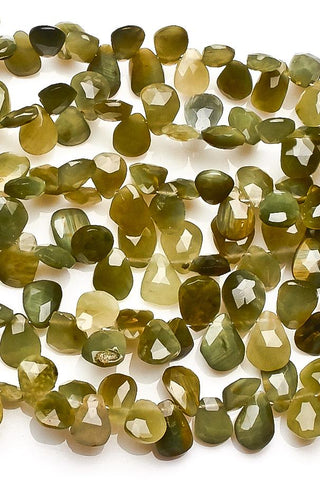 Cats Eye Green Pear Faceted Natural Beads