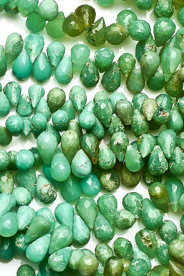 Chrysoprase Green Drop Faceted Natural Beads