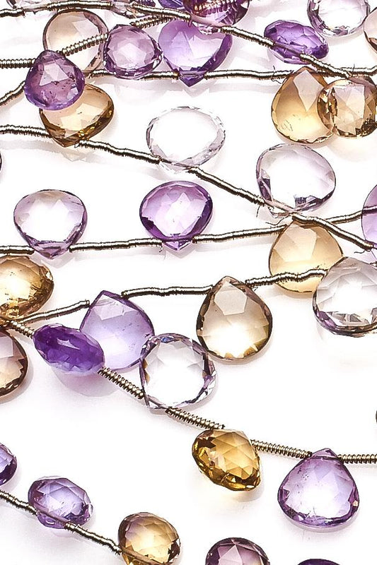 Ametrine Blue Heart Faceted Natural Beads