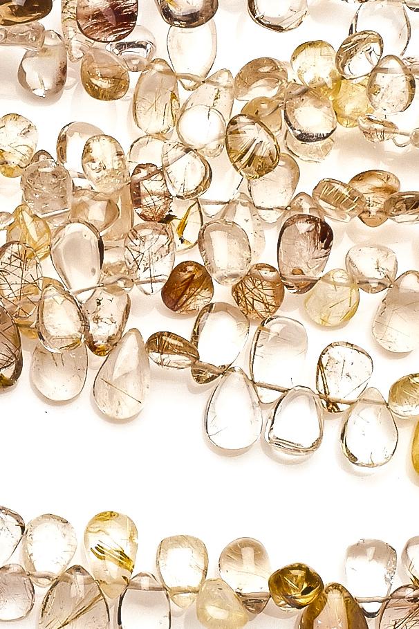 Golden Rutile Shaded Yellow Pear Smooth Natural Beads