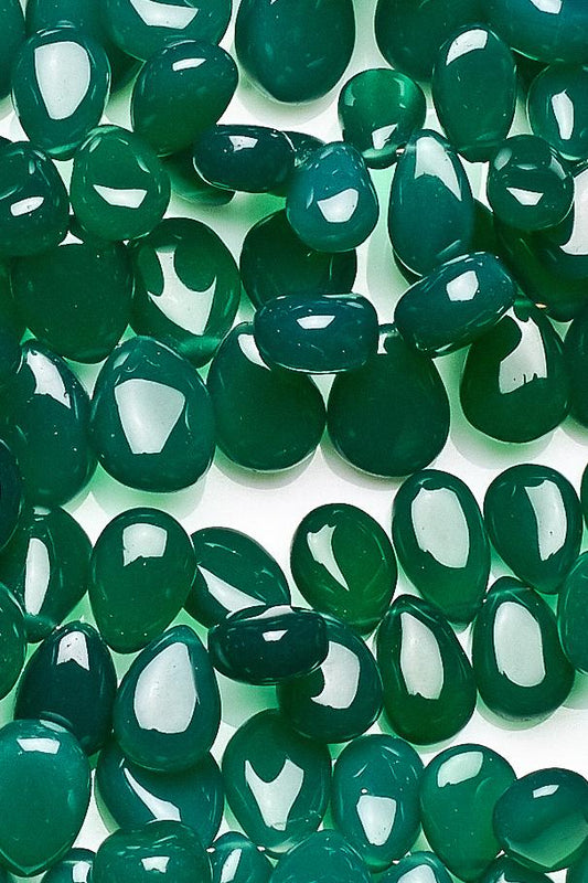 Green Onyx Dark Green Pear Smooth Natural Beads