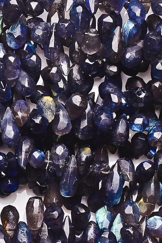 Labradorite Blue Drop Faceted Heat Treated Beads