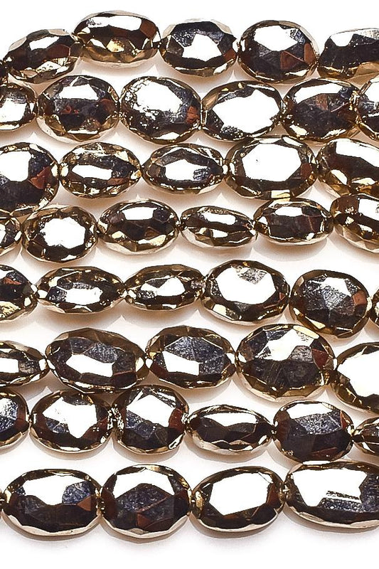 Pyrite Silver Oval Faceted Coating Beads