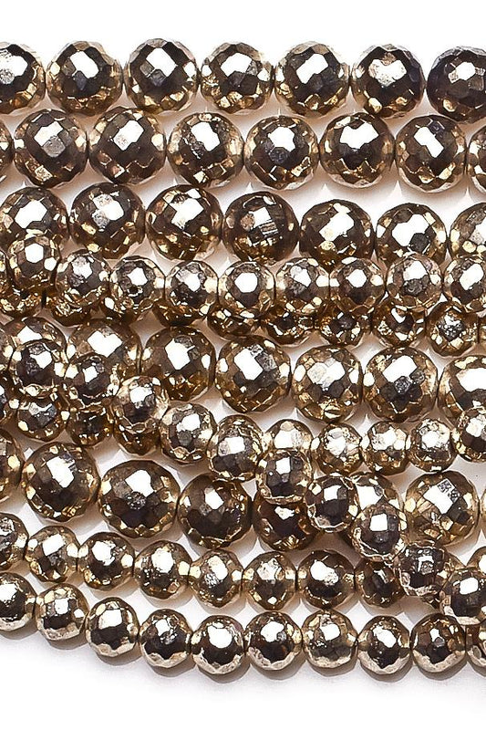 Pyrite Silver Round Faceted Coating Beads