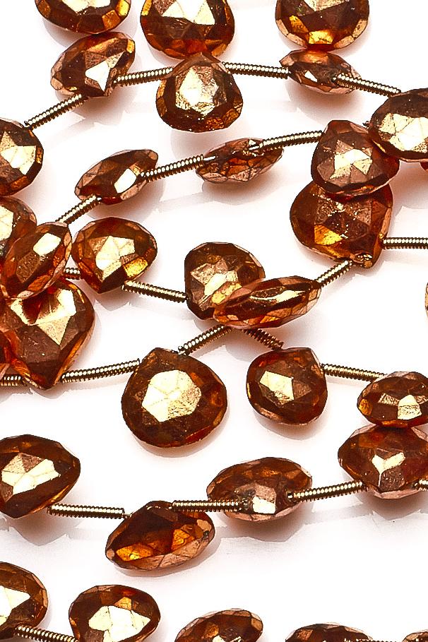 Pyrite Copper Heart Faceted Coating Beads