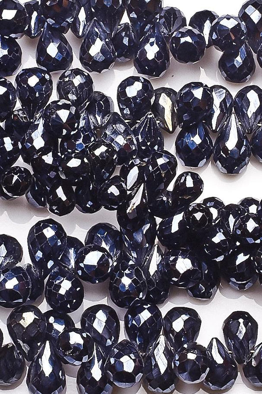 Black Spinel Shine Drop Faceted Coating Beads