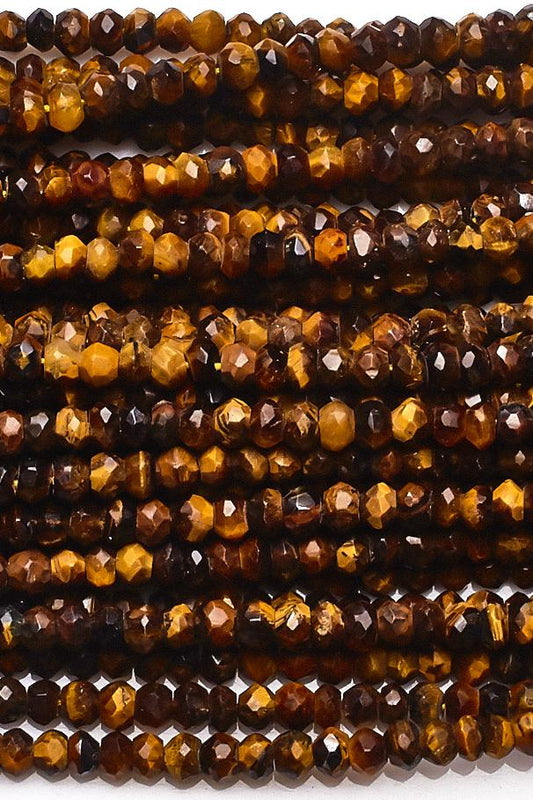 Tiger Eye Brown Rondelle Faceted Natural Beads