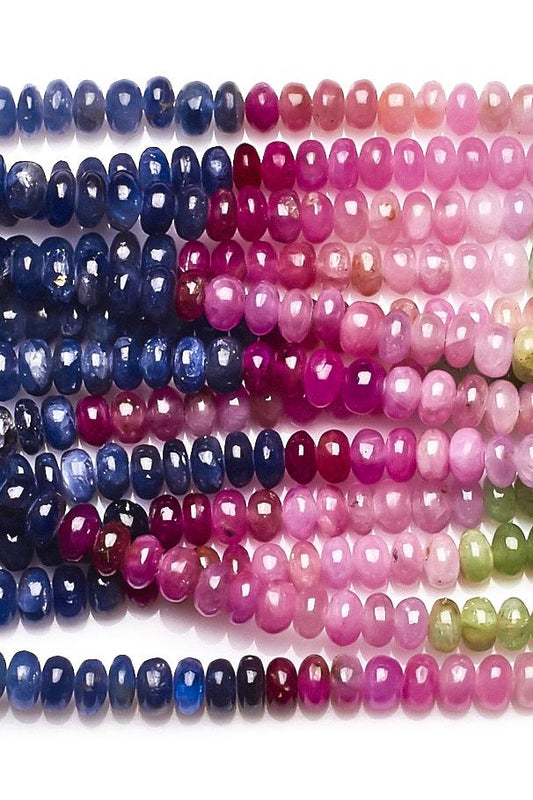 Mix Emerald Ruby Sapphire Multi Rondelle Smooth Natural Beads