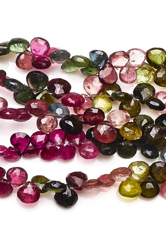 Tourmaline Multi Heart Faceted Natural Beads