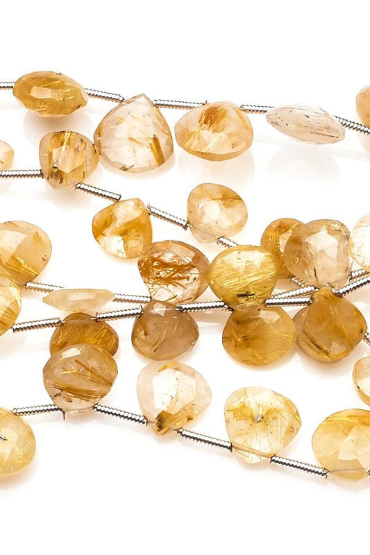 Rudilite Quartz Gold Heart Faceted Natural Beads