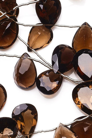 Smoky Quartz Brown Pear Faceted Natural Beads