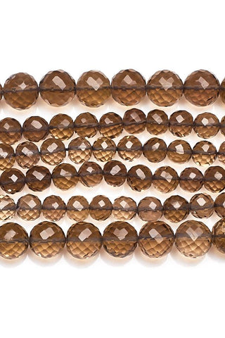 Smoky Quartz Brown Round Faceted Natural Beads