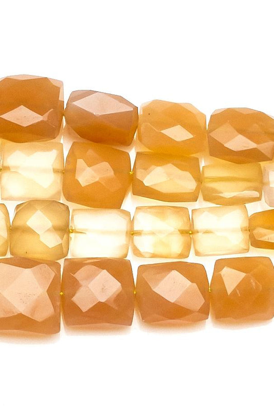 Chalcedony Brown Square Faceted Heat Treated Beads