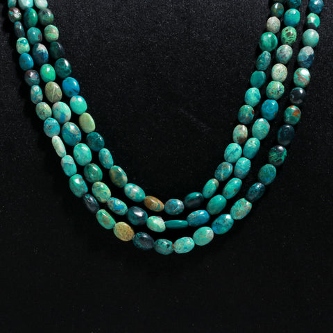 Chrysocolla  Green Oval Smooth Natural Beads Necklace 24 Inches Strands