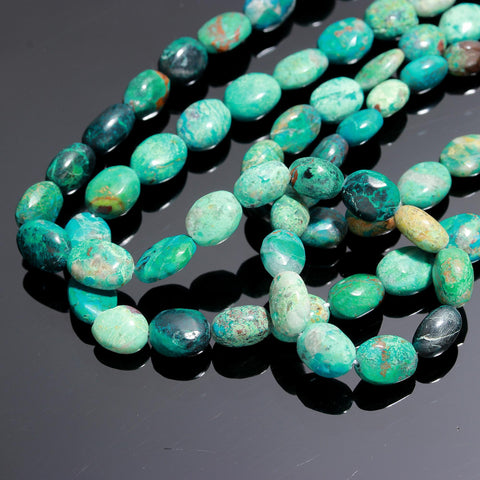 Chrysocolla  Green Oval Smooth Natural Beads Necklace 24 Inches Strands