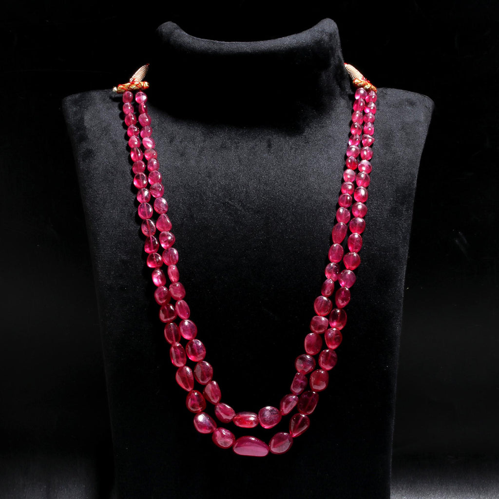 Ruby Red Oval Smooth Natural Beads Necklace 24 Inches Strands