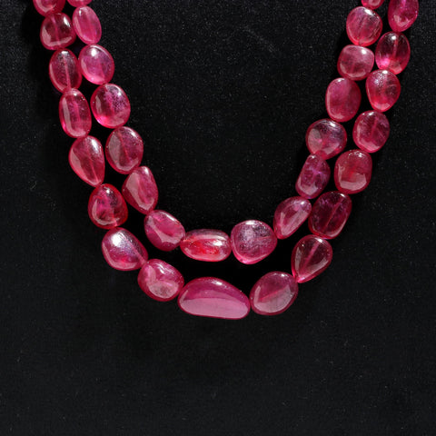 Ruby Red Oval Smooth Natural Beads Necklace 24 Inches Strands