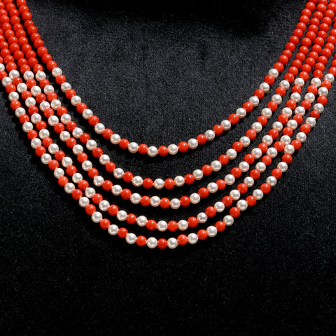 Coral and Pearl Round Smooth Natural Beads Necklace 24 Inches Strands