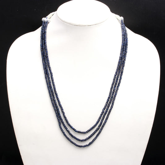 Sapphire Blue Rondell Faceted Natural Beads Necklace 24 Inches Strands