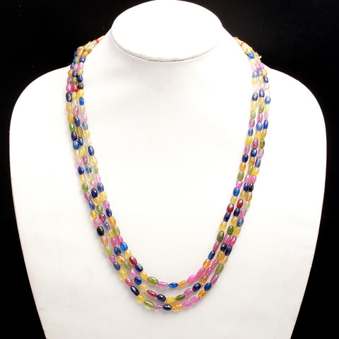 Multi Sapphire Oval Faceted Natural Beads Necklace 24 Inches Strands