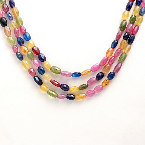 Multi Sapphire Oval Faceted Natural Beads Necklace 24 Inches Strands