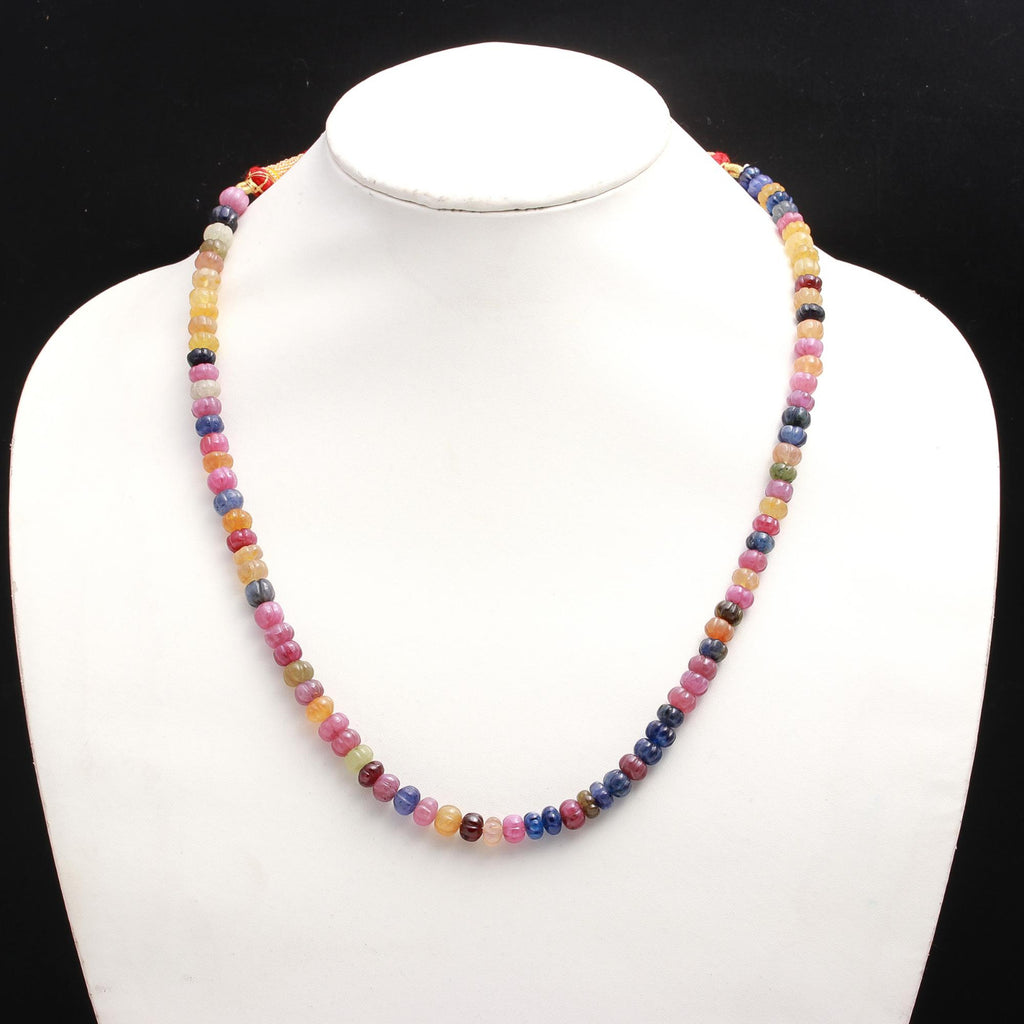 Multi Sapphire Smooth Watermelon Natural Beads Necklace 22 Inches Strands