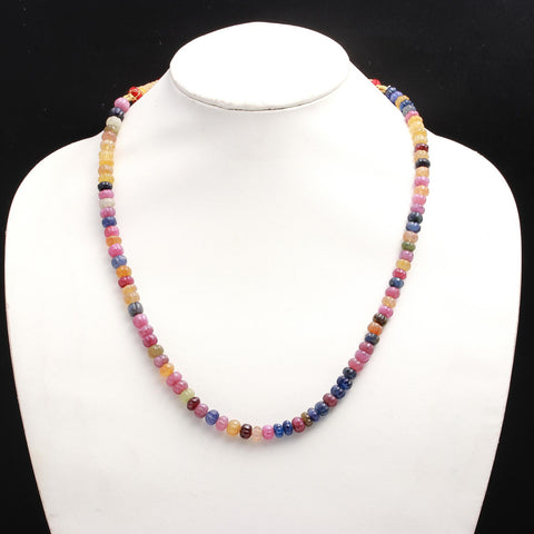 Multi Sapphire Smooth Watermelon Natural Beads Necklace 22 Inches Strands