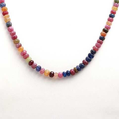 Multi Sapphire Smooth Watermelon Natural Beads Necklace 22 Inches Strands