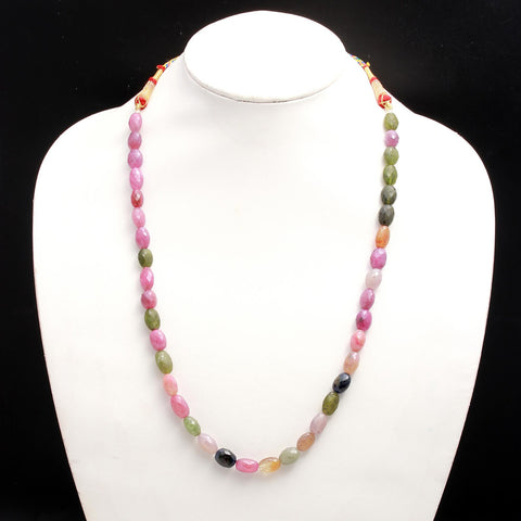 Multi Sapphire Oval Faceted Natural Beads Necklace 22 Inches Strands