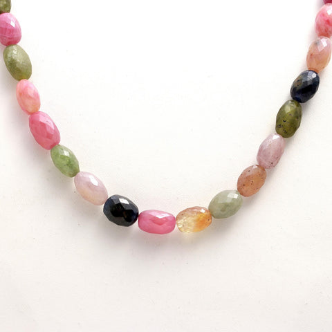 Multi Sapphire Oval Faceted Natural Beads Necklace 22 Inches Strands