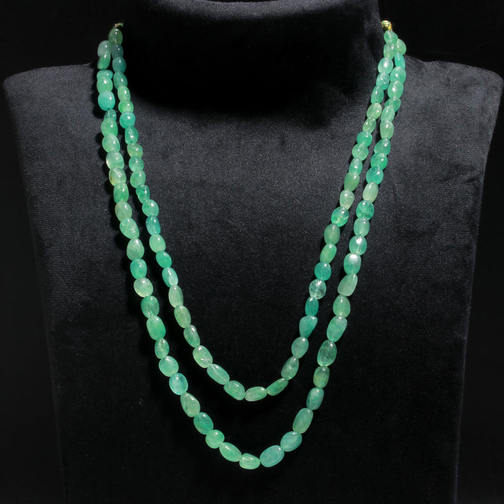 Emerald Green Oval Smooth Natural Beads Necklace 24  Inches Strands