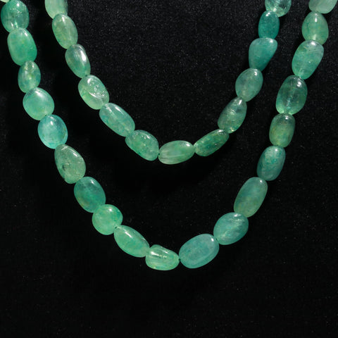 Emerald Green Oval Smooth Natural Beads Necklace 24  Inches Strands