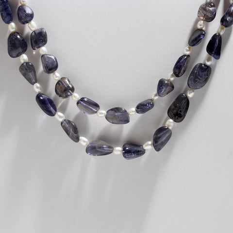 Iolite Blue Pearl Raw Smooth Natural Beads Necklace 24 Inches Strands