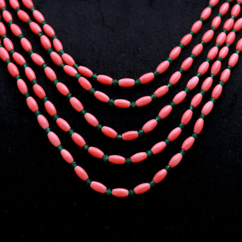 Coral Red Dew Drop Smooth Natural Beads layered Necklace 24 Inches Strands