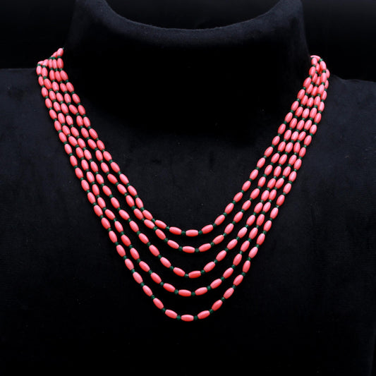 Coral Red Dew Drop Smooth Natural Beads layered Necklace 24 Inches Strands