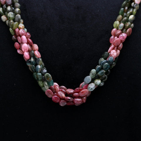 Watermelon Tourmaline Shaded Oval Faceted Natural Beads Necklace 24 Inches Strands