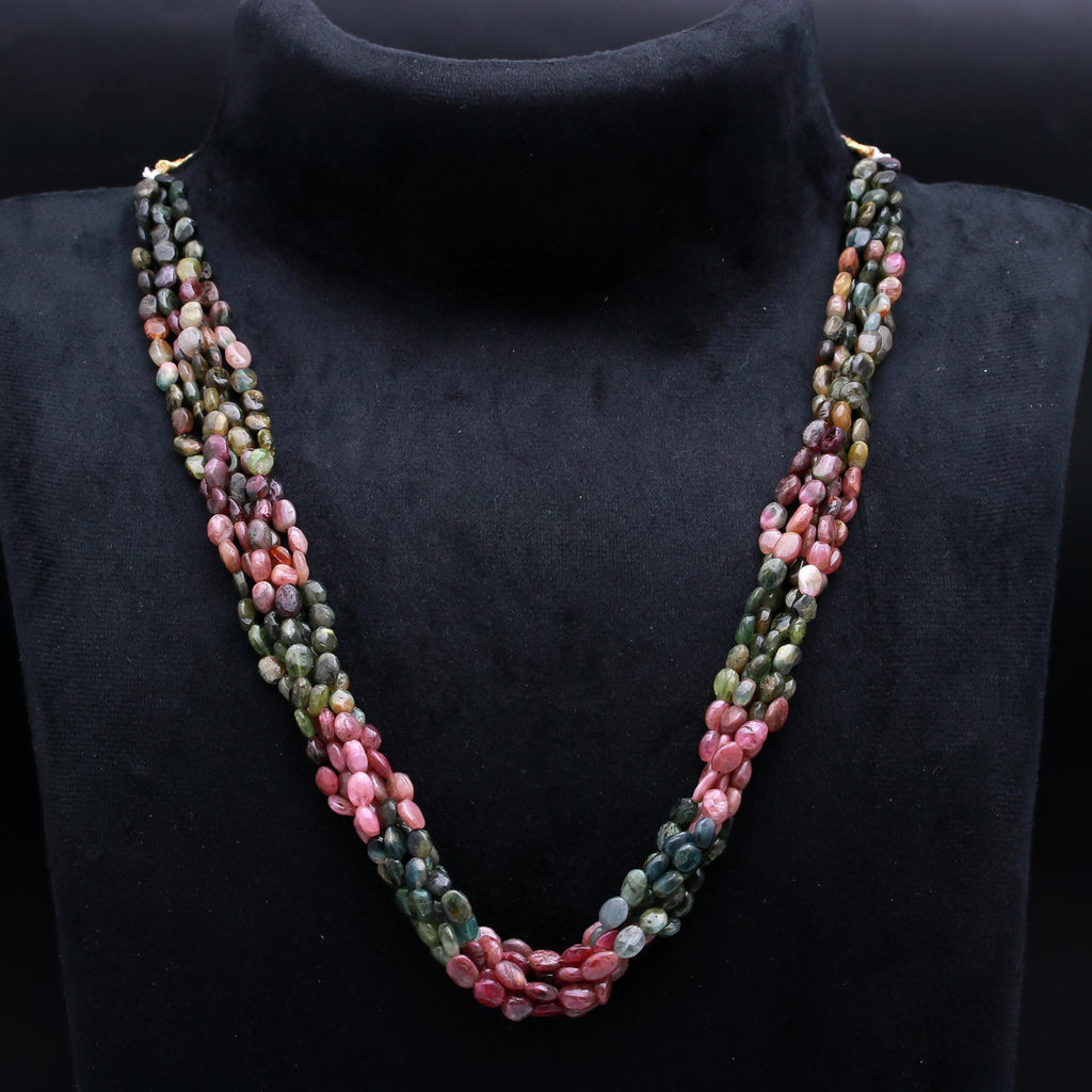 Watermelon Tourmaline Shaded Oval Faceted Natural Beads Necklace 24 Inches Strands