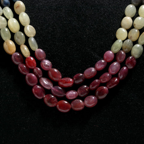 Multi Sapphire Oval Smooth Natural Beads Necklace 24 inches Stands