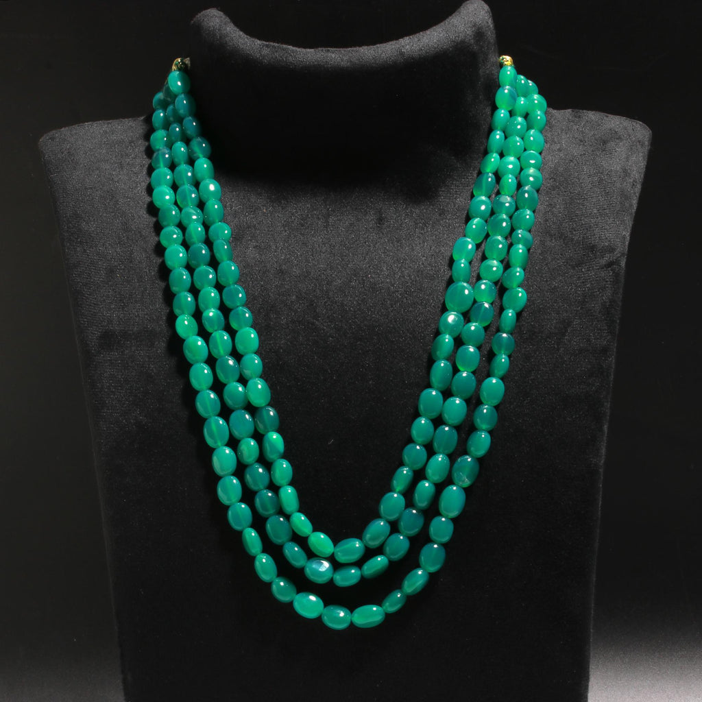 Onyx Green Oval Smooth Natural Beads Necklace 24 Inches Strands