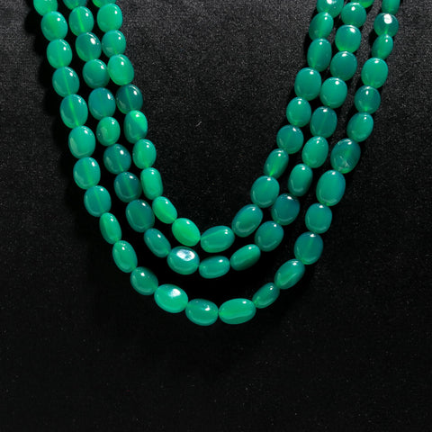 Onyx Green Oval Smooth Natural Beads Necklace 24 Inches Strands