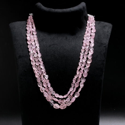 Rose Quartz Pink Oval Smooth Natural Beads Necklace 24 Inches Strands