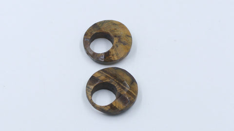 Tiger Eye Brown Coin Faceted Natural 18 mm Stone Pair Of 2