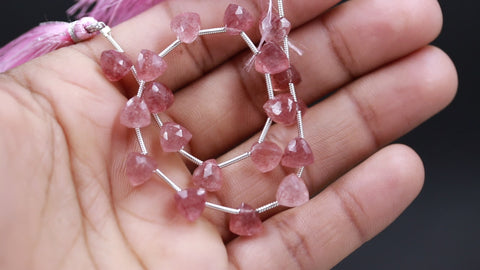 Pink Strawberry Quartz Trillion Faceted Natural Beads