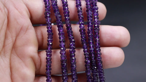 Amethyst Purple Rondell Faceted Natural Beads 8 Inches Strands