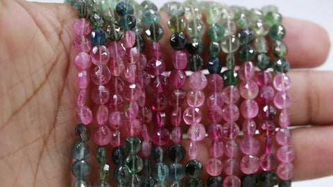 Watermelon Tourmaline Shaded Multicolor Round Faceted Natural Beads 12.5 Inches