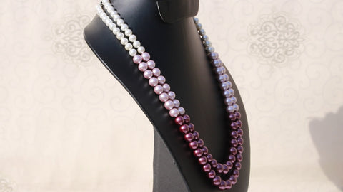 Pearl Maroon-Pink Round Smooth Natural Beads Necklace 20 Inches